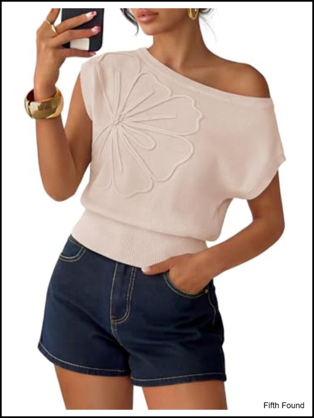 Womens Floral Off Shoulder Sweater Vest Sleeveless Knit Pullover Top